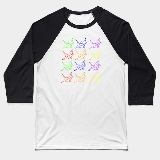 Rainbow Cranes Baseball T-Shirt by artoraverage